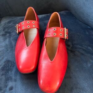 Miz Mooz Red Leather Mary Jane Flats with Grommet Strap